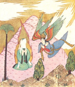 Maometto con il volto velato e l'arcangelo Gabriele - antica miniatura