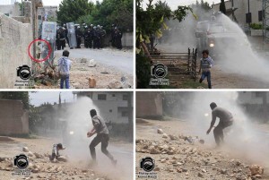 Soldati israeliani spruzzano acqua bollente addosso ad un bambino.