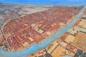 Ricostruzione della città di Ostia in rapporto al Tevere e al mare